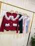 Ladies Aesthetic Frill Lace Border Winter Cardigan